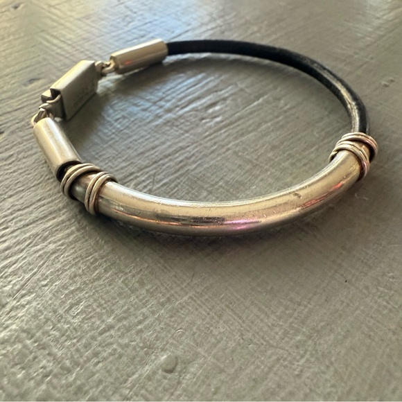 Taxco Mexico 925 Sterling Silver & Black Leather Bracelet